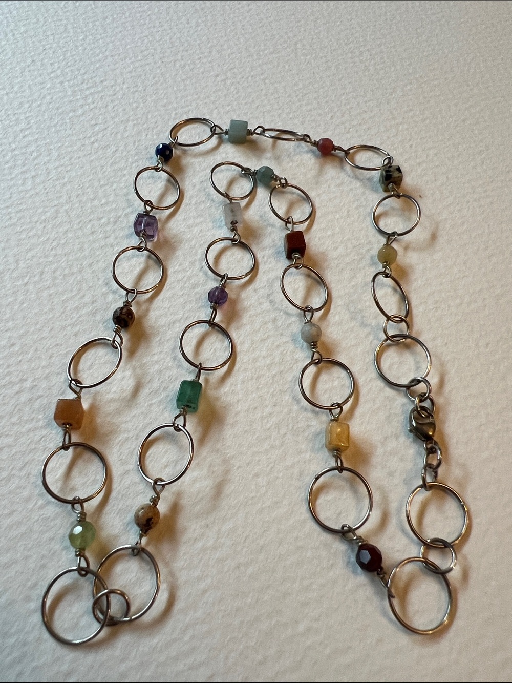 Sterling Silver Multicolor Gemstone/crystal Link Necklace - Women Jewelry